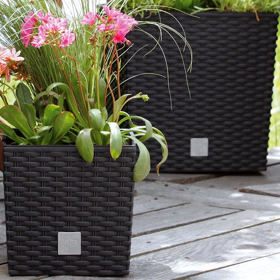 Prosperplast Bloempot/plantenpot Rato - rotan look - met binnenpot - bruin - 40 x 40 x 41 cm - kunststof