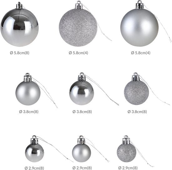 Casaria Kerstballen 77 Stuks - Zilver - diameter 5 cm