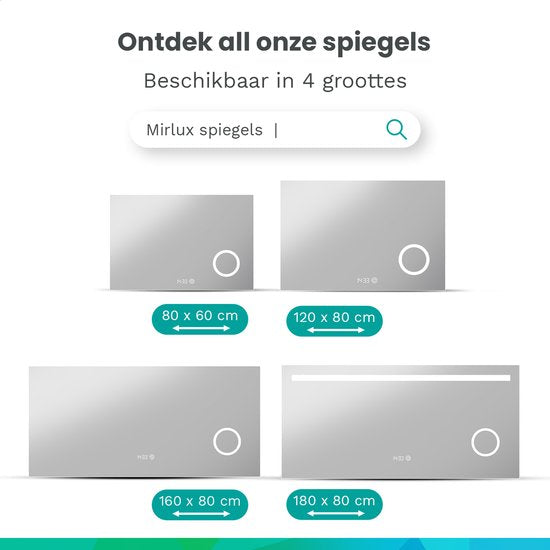 Mirlux Badkamerspiegel met LED Verlichting & Verwarming – Rechthoekige Wandspiegel – Anti Condens Douchespiegel - 160x80CM