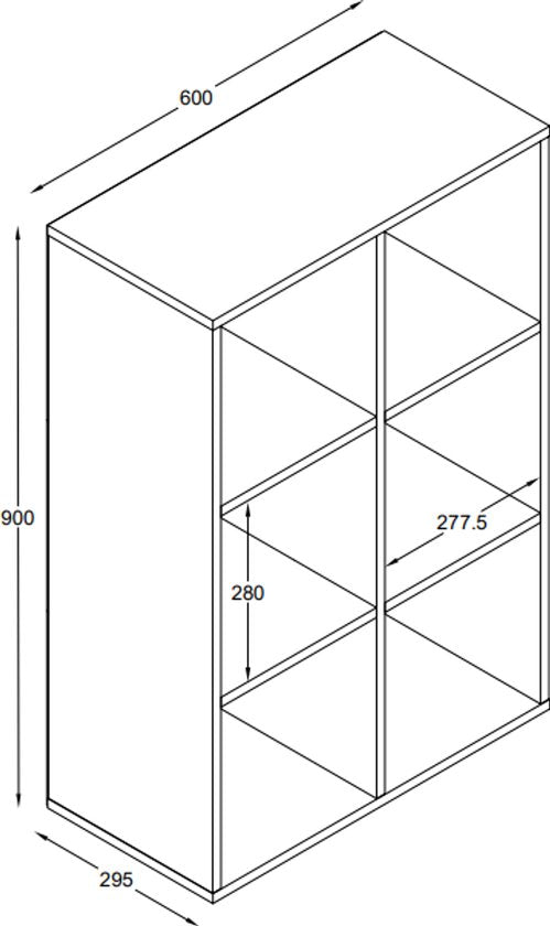VDD – Vakkenkast incl. 3 opbergdozen – Wandkast – Vakkenkast Wit – Vakken Kast – Wandkastje – Wandkasten – Wandkasten Woonkamer – 6 Vakken – Wit