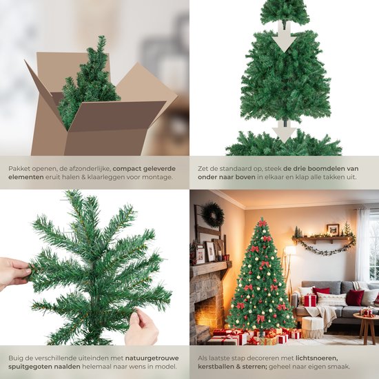 tectake® Kunstkerstboom - Dichte Kunstkerstboom met Flexibele Buigbare Dennentakken en Stalen Boomstandaard - 230 cm, 1346 Naalden - Groen, Ideaal voor Kerstversiering