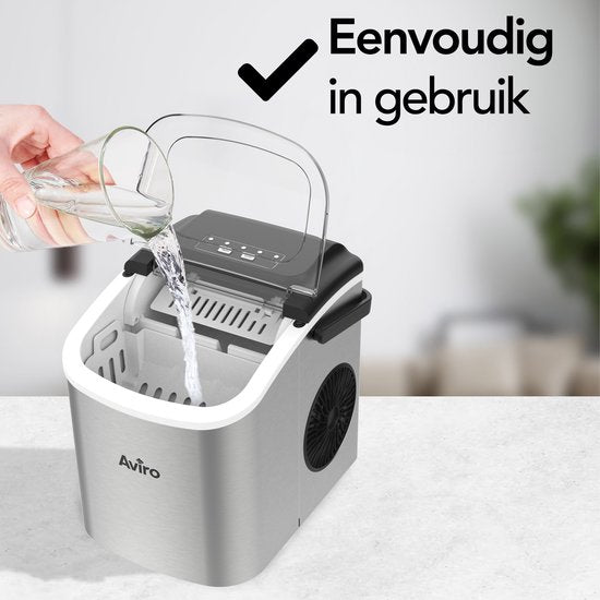 Aviro IJsblokjesmachine - 1,3L - Met IJsschep - Zelfreinigingsfunctie - 12KG / 24U - 9 Blokjes / 6 Min - Zilver