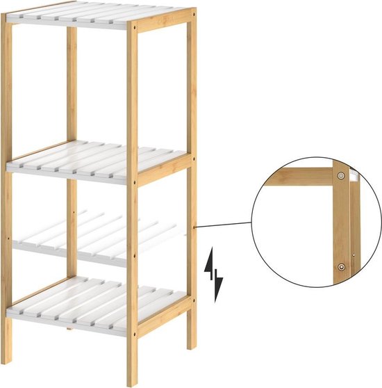 Casaria Badkamermeubel - Bamboe - 3 planken - 80 x 34 x 33cm - Wit