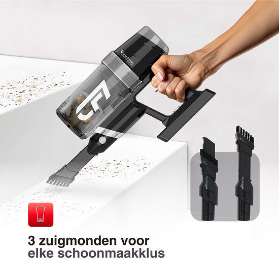 TurboTronic CF7 Draadloze Steelstofzuiger met Handstofzuiger - Hoge Zuigkracht - Kruimeldief - Zwart/Zilver