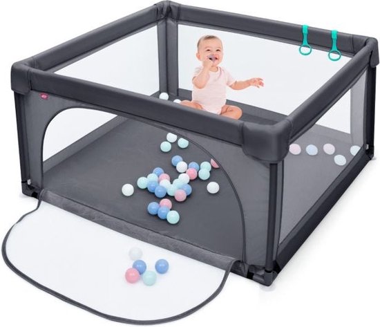Coast - Babybox met 50 Speelballen - Ademend Gaas - 120 x 120 cm - Donkergrijs