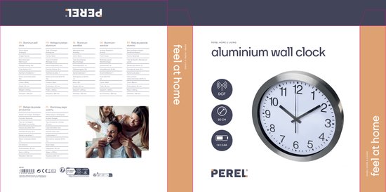 Perel Wandklok, rond, analoog, 30 cm, radiogestuurde tijdsaanduiding (DCF), aluminium, zilver