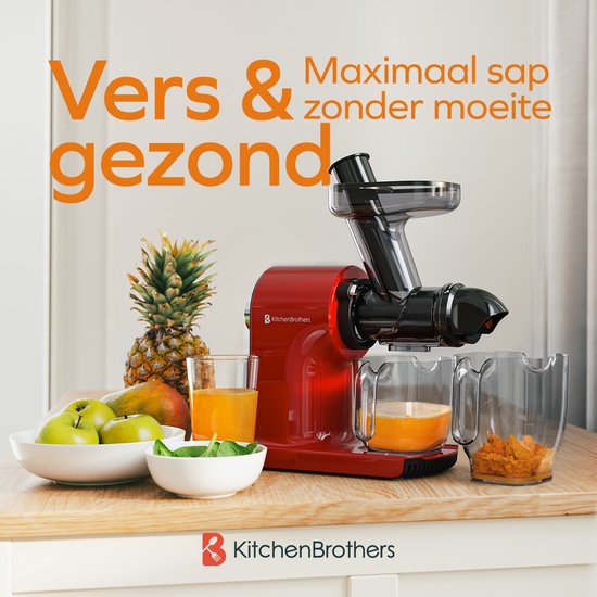KitchenBrothers Slowjuicer - Compact - Juicer - Groenten en Fruitpers - 45 mm - 500 ml - Rood