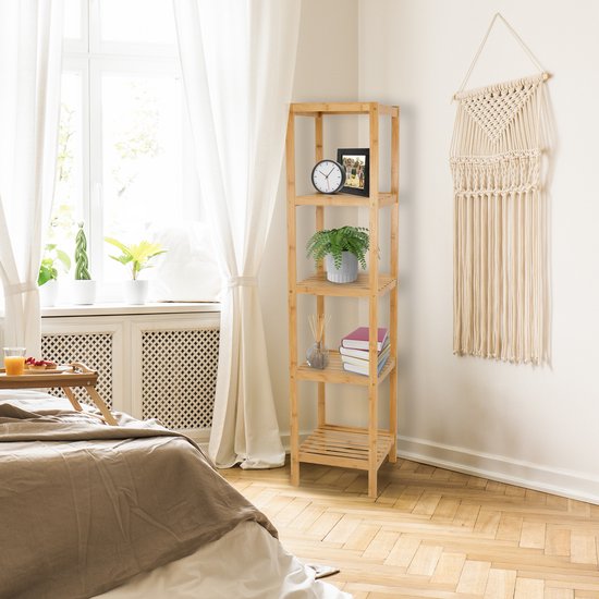 Brixy Badkamerrek - Badkamermeubel - 5-Laags - 141x33x33cm - Badkamer Kast - Bamboe