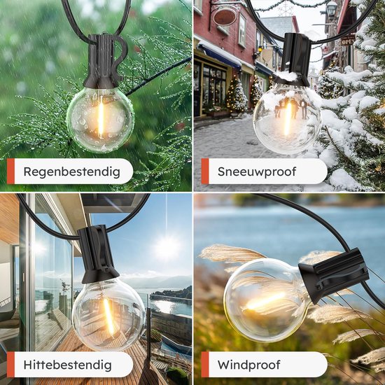 Partizzle 15m Waterdicht Lichtsnoer Rond - 25 LED Lampjes Slinger - Kerst Lichtslinger voor Buiten Terras en Camping - Kerstverlichting / Tuinverlichting - 2700k / Warm Wit