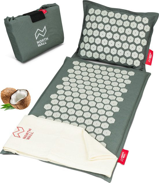 Northwall Spijkermat met Kussen & Draagtas - Acupressuur mat met Spijkerkussen - Spijkerbed - Acupunctuur - Meditatie - Shakti Massage - Grijs