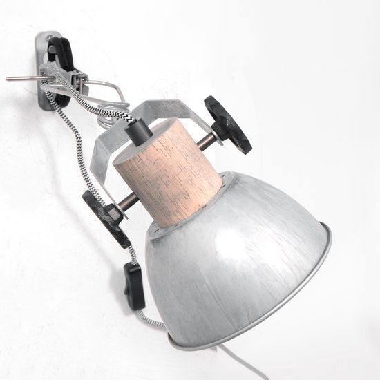 Klemspot en wandlamp Gearwood 2752NI Nikkel E27 fitting, trendy ontwerp, gemaakt van hout en metaal, voor binnengebruik, draaibaar en kantelbaar