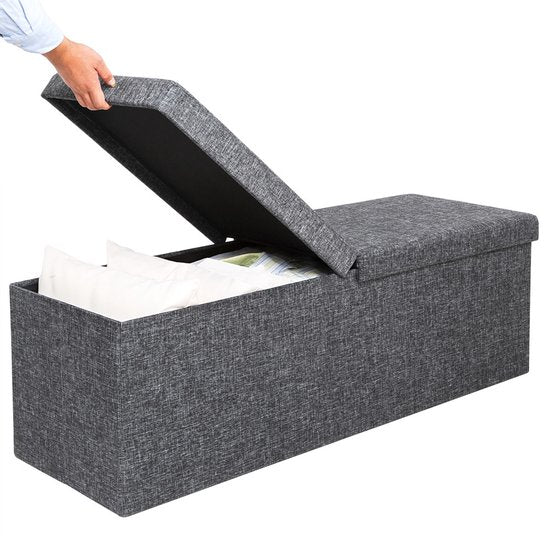 Casaria Zitbank met Opbergruimte - 80x40x40cm 100L Linnen Look – Donkergrijs