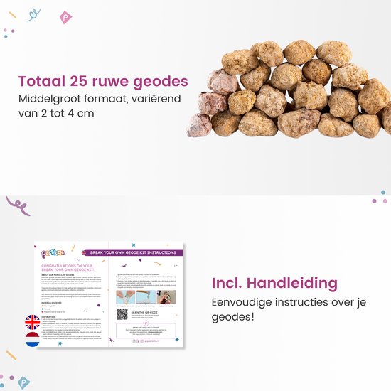 Partizzle 25x Ruwe Bergkristral Geodes - Zelf Open Maken - Kristallen / Edelstenen Mineralen Maken - Uitdeelcadeautjes Voor kinderen - Grabbelton Traktatie Cadeautjes - Medium 2/4 cm