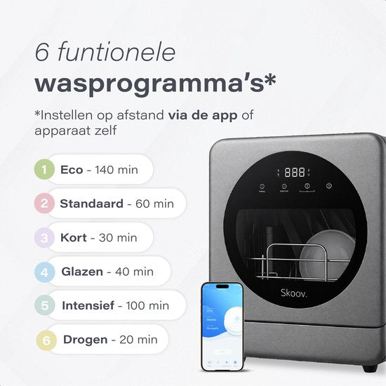 Skoov Mini Vaatwasser met waterreservoir - 5 couverts - 6 wasprogramma's - 45cm - Kleine smalle vrijstaande afwasmachine - Camping - Grijs