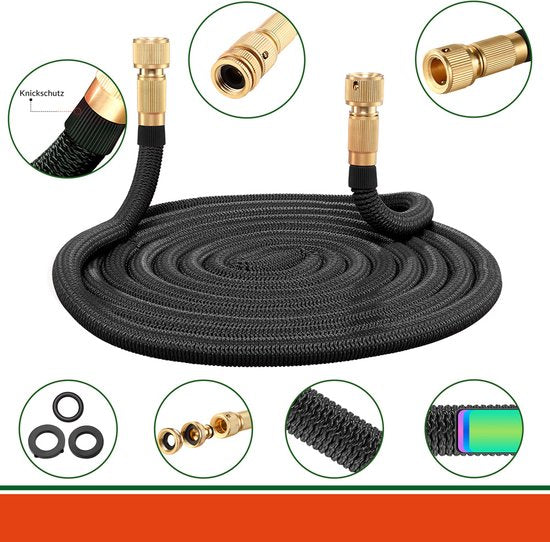 Gardebruk Tuinslang Flexibel - 15m 1/2" 3/4" Inch Wandmontage – Zwart