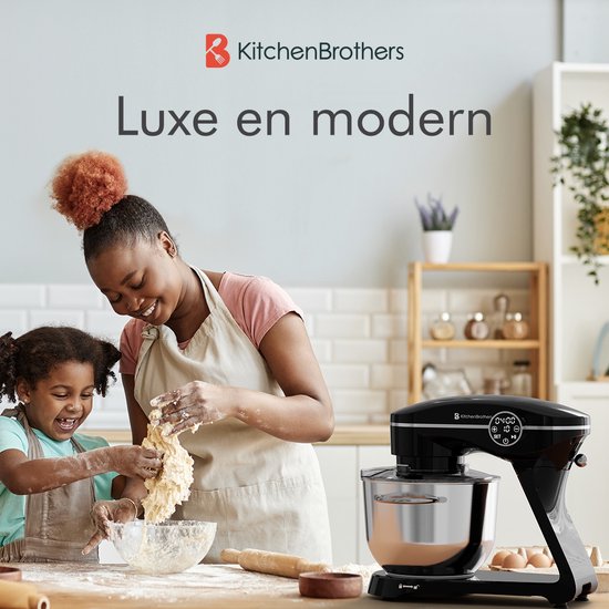 KitchenBrothers Keukenrobot - Touch Display en Timer - Keukenrobot - 6,2L - 1800W - Keukenmixer - Aluminium - Zwart