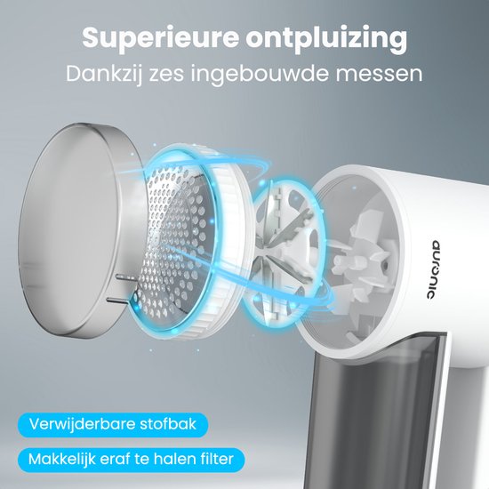 Auronic Elektrische Pluizenverwijderaar Pro - Pluizentondeuse - Accuduur 120 minuten - Oplaadbaar - LED display - Ontpluizer - Wit