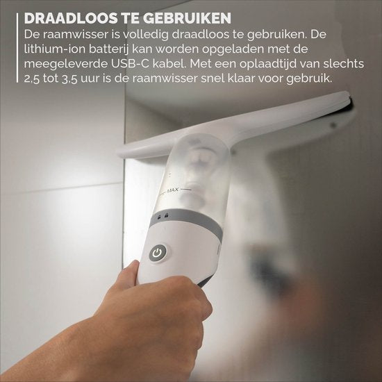 BREND BR-2218 Elektrische Raamwisser en Sprayfles – Ramenwasser met Zuigsysteem voorkomt Lekken - Met Extra Schoonmaakdoek - USB-C-oplaadkabel - Wit