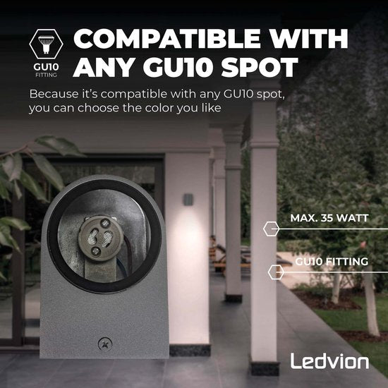 Ledvion - LED Wandlamp Antraciet - GU10 - IP54