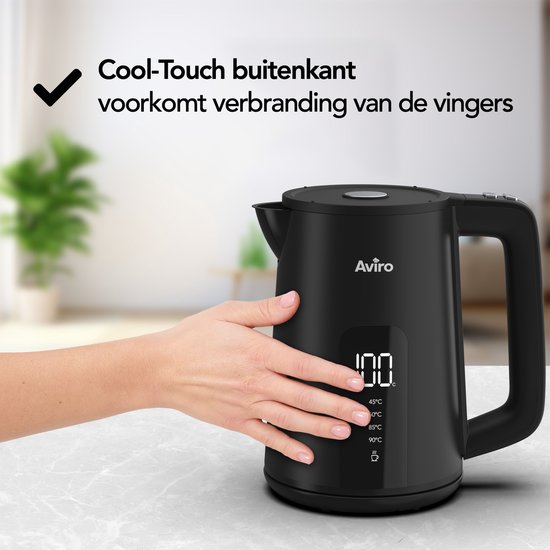 Aviro Waterkoker Met Temperatuurregeling - Warmhoudfunctie - 1.7L - RVS - Dubbelwandig - Elektrisch - 2000W - Zwart