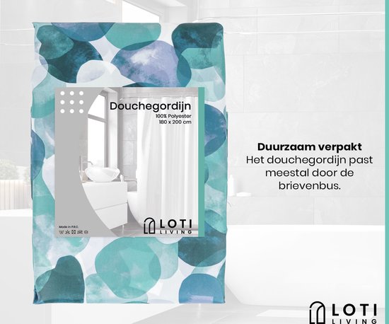 Loti Living Douchegordijn Anti Schimmel – Oceaan - Inclusief ringen – Waterdicht - Polyester - Douchegordijn 180x200 cm