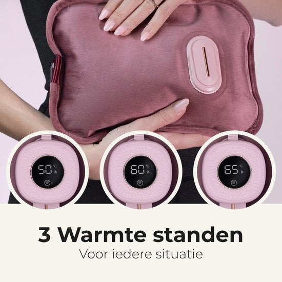 STAUS&BACH Bellune - Elektrische kruik met hoes - Warmwaterkruik met 3 warmtestanden (50°C tot 65°C) - 2 tot 10 uur Warm - Warmtekruik voor baby - Buikverwarmer, nekverwarmer en rugverwarmer - Menstruatie warmteband - Roze
