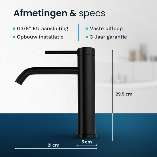 Mirlux Wastafel Kraan Zwart - Wastafel Mengkraan Badkamer - Wastafelkraan - Fonteinkraan / WC Kraan - Kraantje - Koudwaterkraan & Warmwaterkraan - Toiletkraan Koud Water & Warm Water