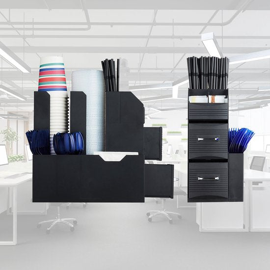 BRASQ Koffie en Thee Organizer Zwart – Ruimtebesparende Keukenorganizer met 9 Vakken & 2 Lades - Koffie Station