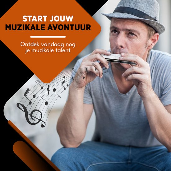 Finesse Mondharmonica - C Majeur - 24 Gaten - met Case - voor Volwassenen & Kinderen - Zilver