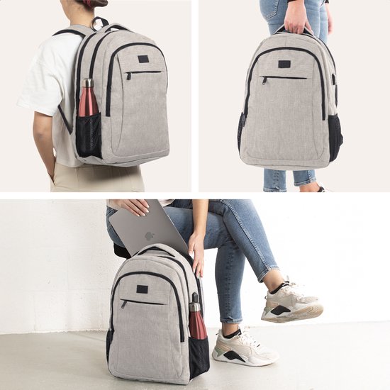 TRVLMORE Rugtas - 36L - 17,3 Inch - Laptop Rugzak met USB - Schooltas - Heren en Dames - Tas Champagne