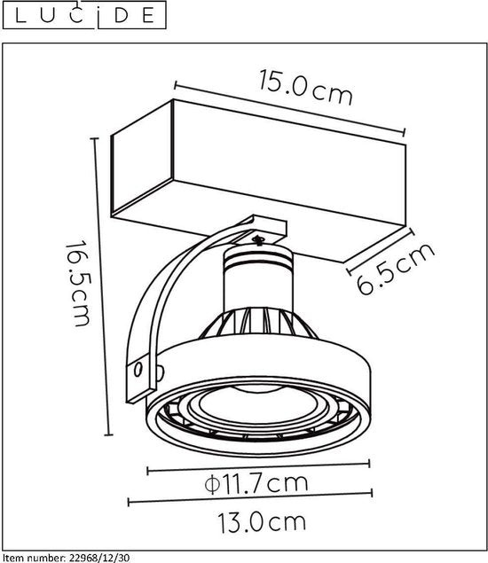 Lucide DORIAN - Plafondspot (Plafondlamp) - Ø 11,7 cm - LED Dim to warm - GU10 (ES111) - 1x12W 2200K/3000K - Zwart