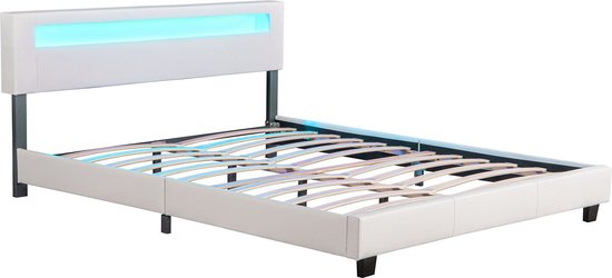 Gestoffeerd Bed Paris - 180 x 200 cm - Wit - LED Verlichting