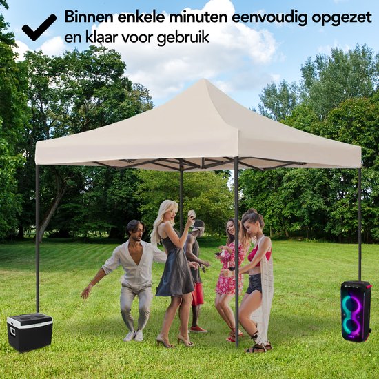 Brixy Partytent - Paviljoen - Easy Up - Opvouwbaar - Waterdicht - Met Draagtas - 300 x 300 cm – Crème