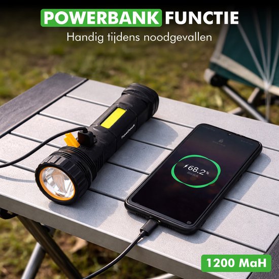 Travelhawk Zaklamp - Zaklamp Led - Zaklamp Militaire - Zaklamp op Batterijen - 1000 Lumen - Zonnepaneel - Waterproof - Zwart