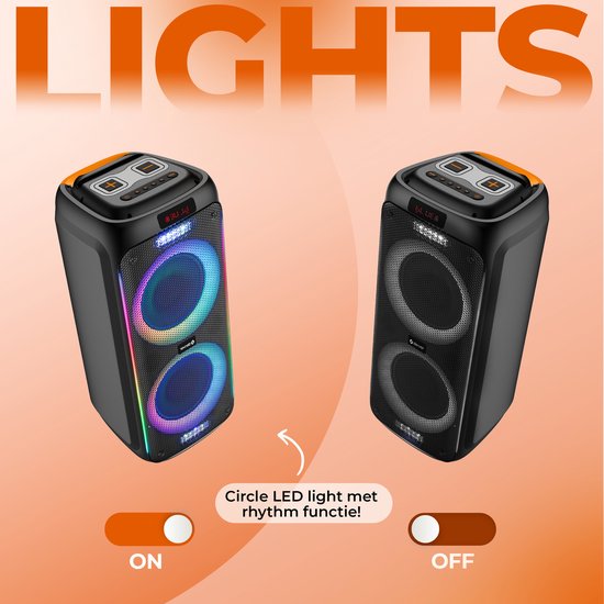 Denver Bluetooth Speaker Party Box - Discolichten - Partybox - Incl. Microfoon - Micro SD / USB / AUX - TSP456
