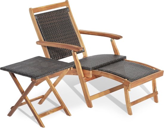 Coast Tuinmeubelset – 2-Delig – Stoel met Uitschuifbare Voetsteun & Bijzettafel – Acaciahout – Bruin
