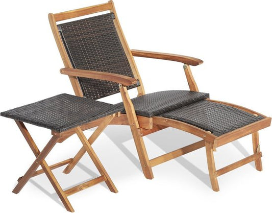 Coast Tuinmeubelset – 2-Delig – Stoel met Uitschuifbare Voetsteun & Bijzettafel – Acaciahout – Bruin