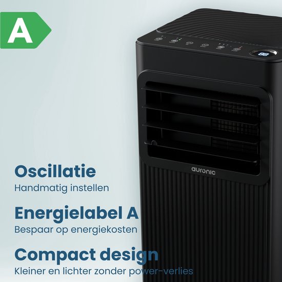 Auronic Mobiele Airco - 9.000 BTU - 3-in-1 - Airconditioning met 2 Raamafdichtingskits - Ventilator - Ontvochtiger - tot 25m² koelen - Zwart
