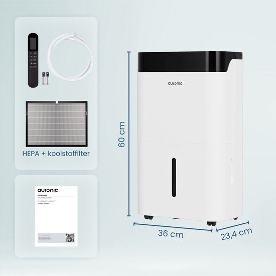 Auronic Luchtontvochtiger en Luchtreiniger - Better Plus Series - Ontvochtigt 20L per dag - 5L Waterreservoir - Slaapkamer, Badkamer, Woonkamer en Kantoor - Vochtvreter voor in Huis - Wit