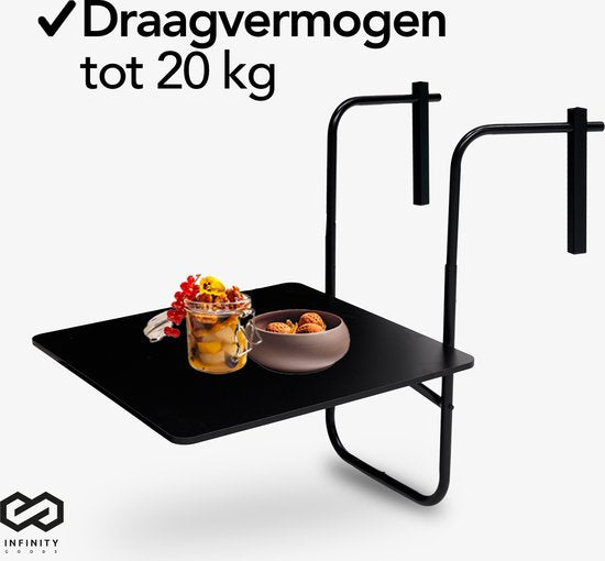 Infinity Goods Balkontafel - Inklapbaar - 60 x 60 CM - Verstelbaar - Hangend - Zwart