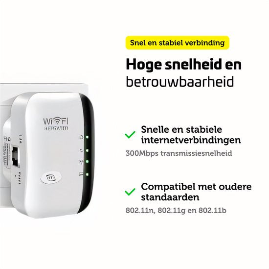 Garpex® WiFi Versterker Stopcontact - Sterk Signaal - 300Mbps - Inclusief Ethernet Kabel - Repeater - 300Mbps