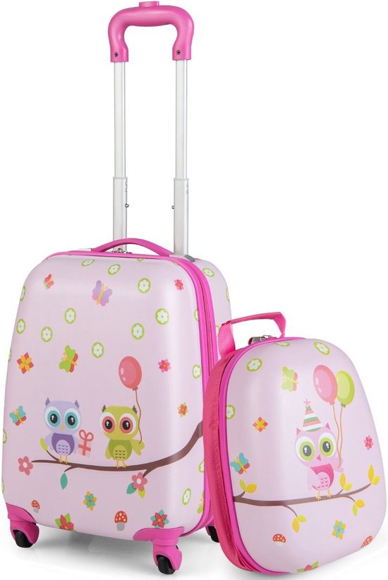 Coast 2-Delige Kinderkofferset - 360° Wielen - 33 x 22 x 41 cm - ABS - Roze