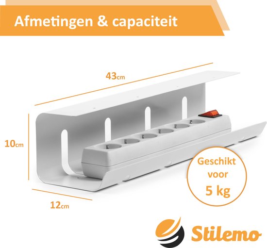 Stilemo Kabelgoot Bureau 2 Delig - Cable Management - Kabelhouder 43 CM - Kabel Organiser 5 KG Draagkracht - Wit