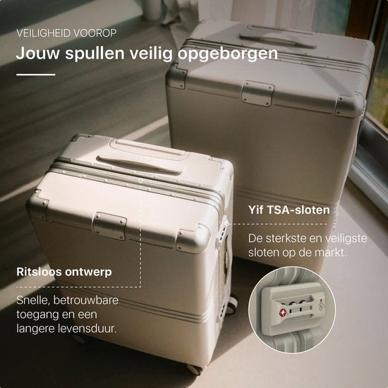 ONYX Hybrid Pro Handbagage Koffer met Voorvak 38 Liter - Gerecycled Polycarbonaat en Ritsloos Design - Reiskoffer met TSA slot en Spinner wielen - Lichtgewicht Trolley met Laptopvak - Ivory White