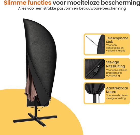 Goliving Parasolhoes voor Zweefparasol - 420D Oxford - Tot 400cm - Waterdicht - Met Telescopische Stok en Rits - Zwart