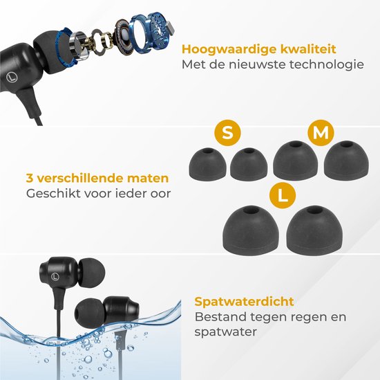 Nuvance - Oordopjes met Snoer - Oordopjes met Snoer en Microfoon - Zwart