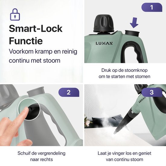 LUMAN 16 in 1 Stoomreiniger C3 - Steam Lock Functie - Handstoomreiniger - Handstomer - Vlekkenreiniger - Tapijtreiniger - Incl. Opbergtas en 16 Opzetstukken - 1050 Watt - 450 ML - Groen