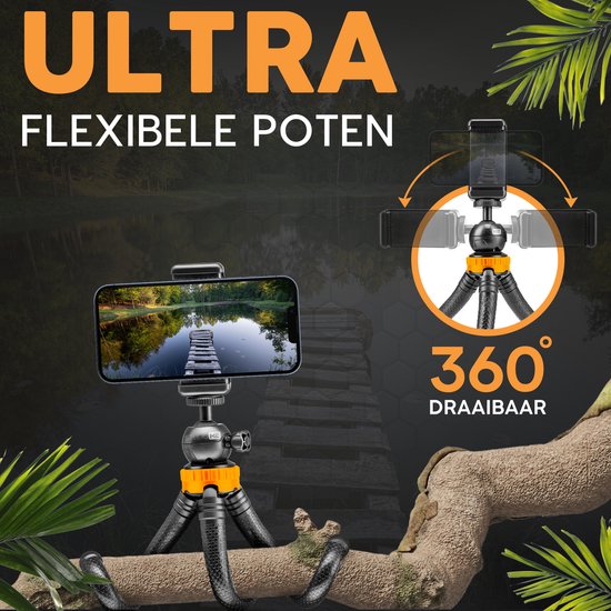 Studio ME Telefoon Statief - 25 cm - Tripod Smartphone - Flexibel - Camera Statief - Zwart - Gorillapod - Telefoonhouder - Incl. Bluetooth Afstandsbediening - Tripod Iphone - Statief Telefoon