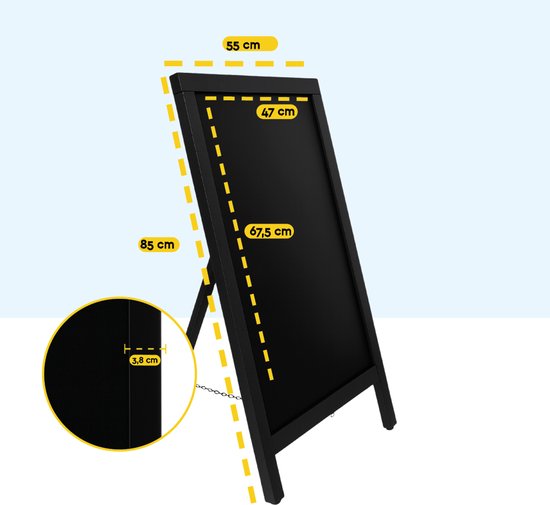 BRASQ Krijtstoepbord Zwart - 55x 85 CM - Krijtbord - Reclamebord - Stoepbord - Enkelzijdig - voor Binnen en Buiten - Horeca