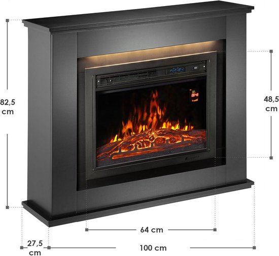 Elektrische kachel - Rechthoekig - 2000 Watt - Zwart - Incl. Vuureffect